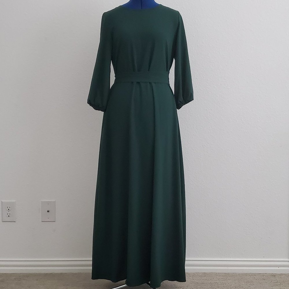 Maxi 3/4 sleeve lightweight fall forest green dress